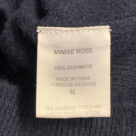 MINNIE ROSE Size M Navy Cashmere Fringe Crew Neck Pullover - Picture 5 of 6